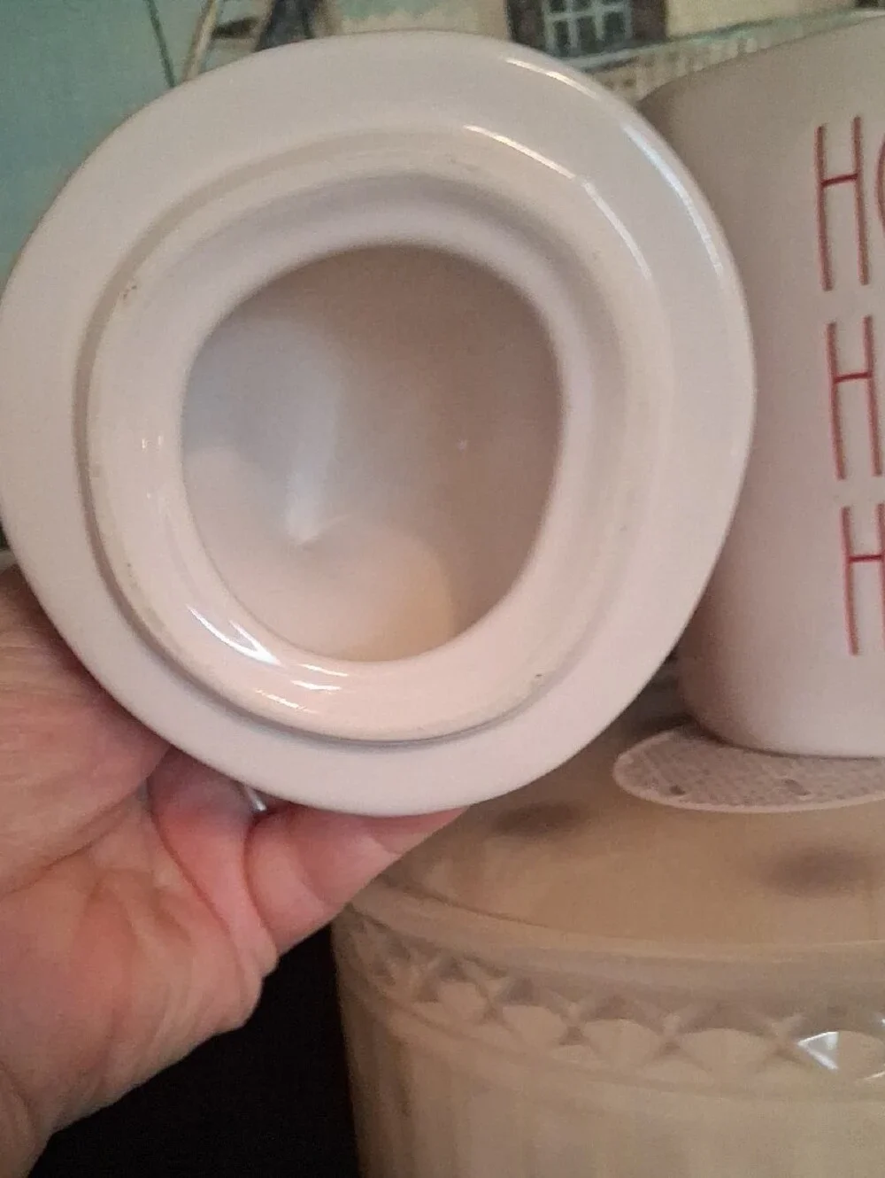 🎄Rae Dunn White Ceramic 'HO HO HO' Mug with Red Santa Hat Lid